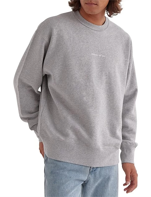 Mens Established Pullover Sweat Grey Marle/White
