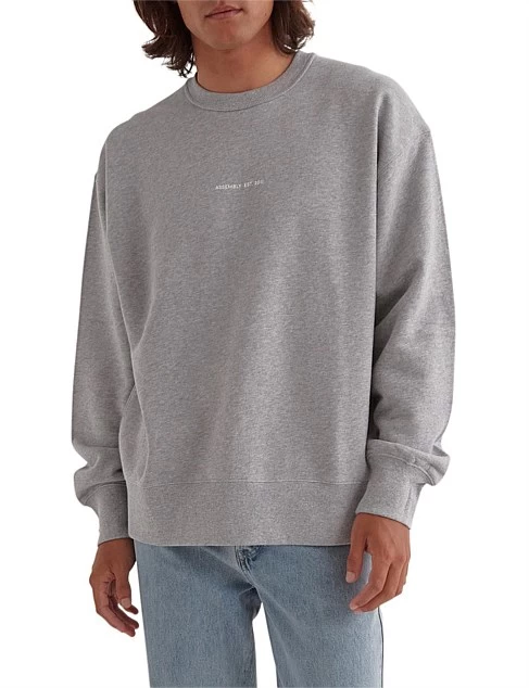 Mens Established Pullover Sweat Grey Marle/White - Image 2