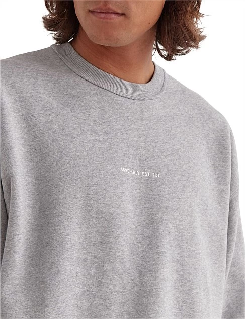 Mens Established Pullover Sweat Grey Marle/White - Image 3