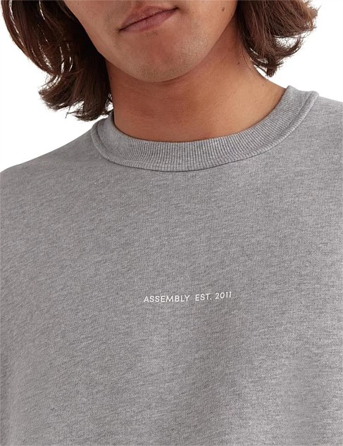 Mens Established Pullover Sweat Grey Marle/White - Image 4