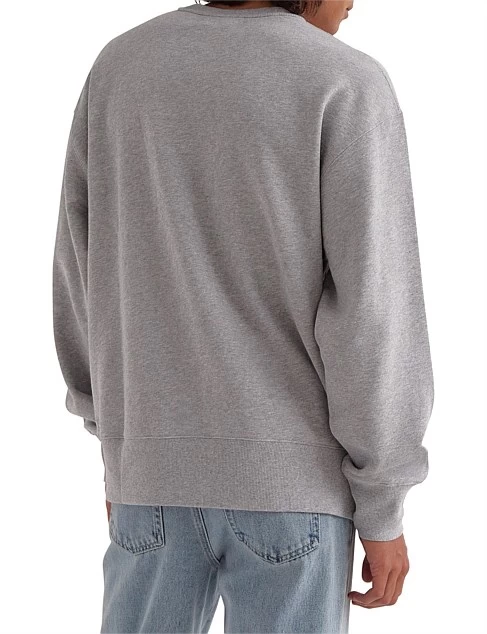 Mens Established Pullover Sweat Grey Marle/White - Image 6