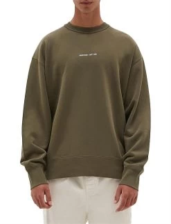 Mens Established Pullover Dark Olive/White