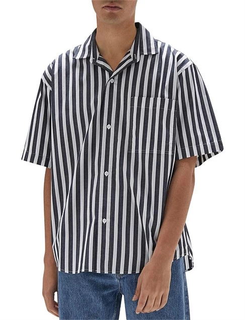 Simon Short Sleeve Shirt True Navy Stripe - Image 3